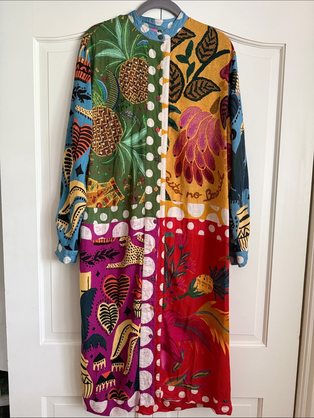 Farm Rio Vibrant Patchwork Button-Front Long Dress - Multicolor
